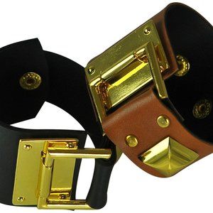 LEATHER & GOLD CLIP ACCENT BRACELET